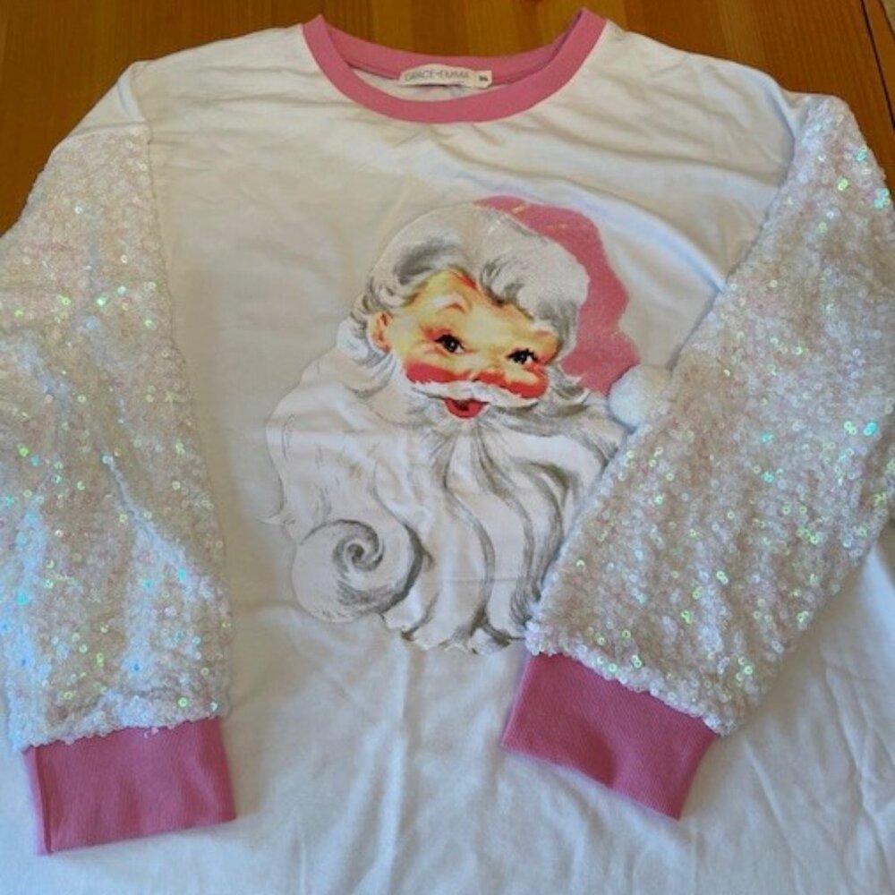 Grace + Emma Santa sweatshirt w/sequin sleeves, 3X